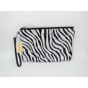 MICHAEL Michael Kors Jet Set Optic White Black Large Zip Pouch Wristlet Clutch